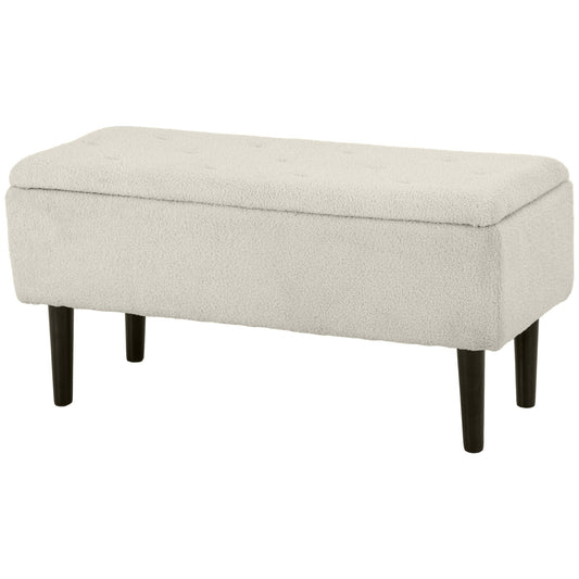 Bedside Bench with 47L Storage Compartment and Teddy Fabric Upholstery, 95x38x45 cm, Beige