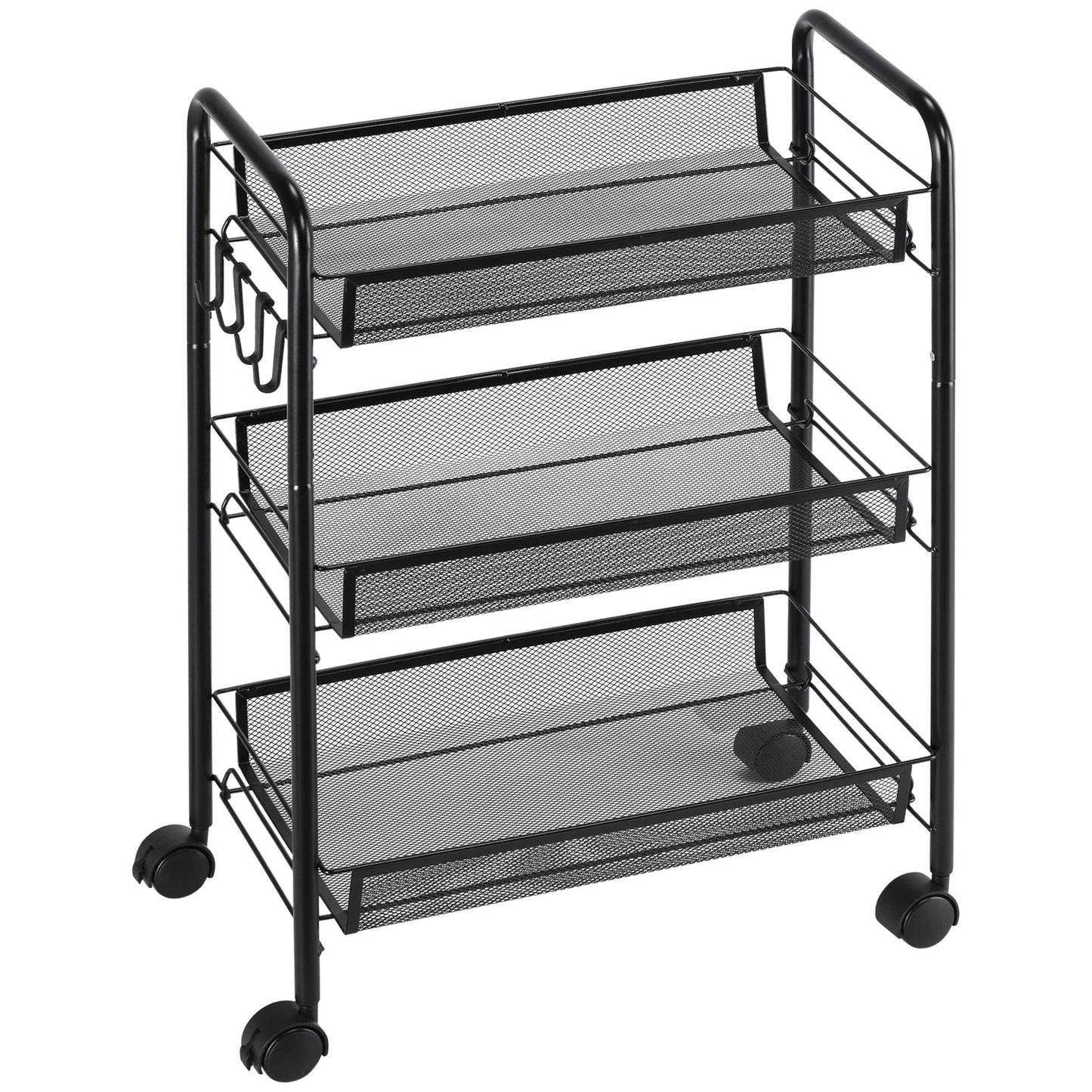 3-Tier Kitchen Cart with Removable Baskets and 4 Wheels, Steel and PP Plastic, 41.5Lx26. 5x63 cm, Black
