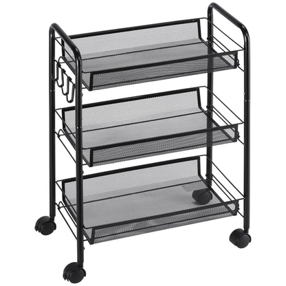 3-Tier Kitchen Cart with Removable Baskets and 4 Wheels, Steel and PP Plastic, 41.5Lx26. 5x63 cm, Black