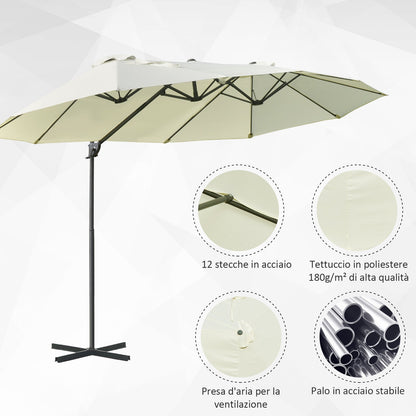 Double Umbrella in Steel and Polyester Anti-UV Waterproof, 440x270x250cm, Beige