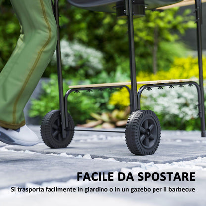 3-Tier Charcoal Barbecue with Wheels, Adjustable Air Vent Lid, Red