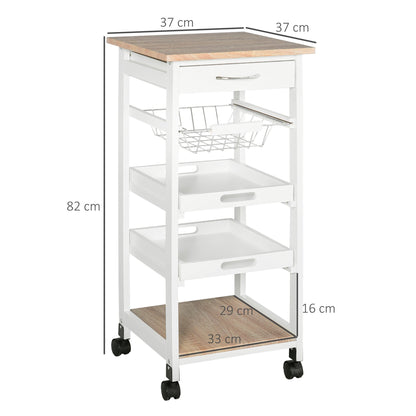 Kitchen Trolley Salvaspazio in white wood with 4 wheels 37x37x82cm