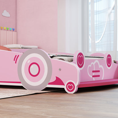 Car-Shaped Children's Bed with Raised Safety Sides for 3-5 Year Olds, 140x70 cm, Pink