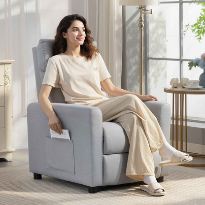 Reclining Chair 135° max in Linen Effect Fabric, Foam, Steel and Wood, 73x86x100 cm, Light