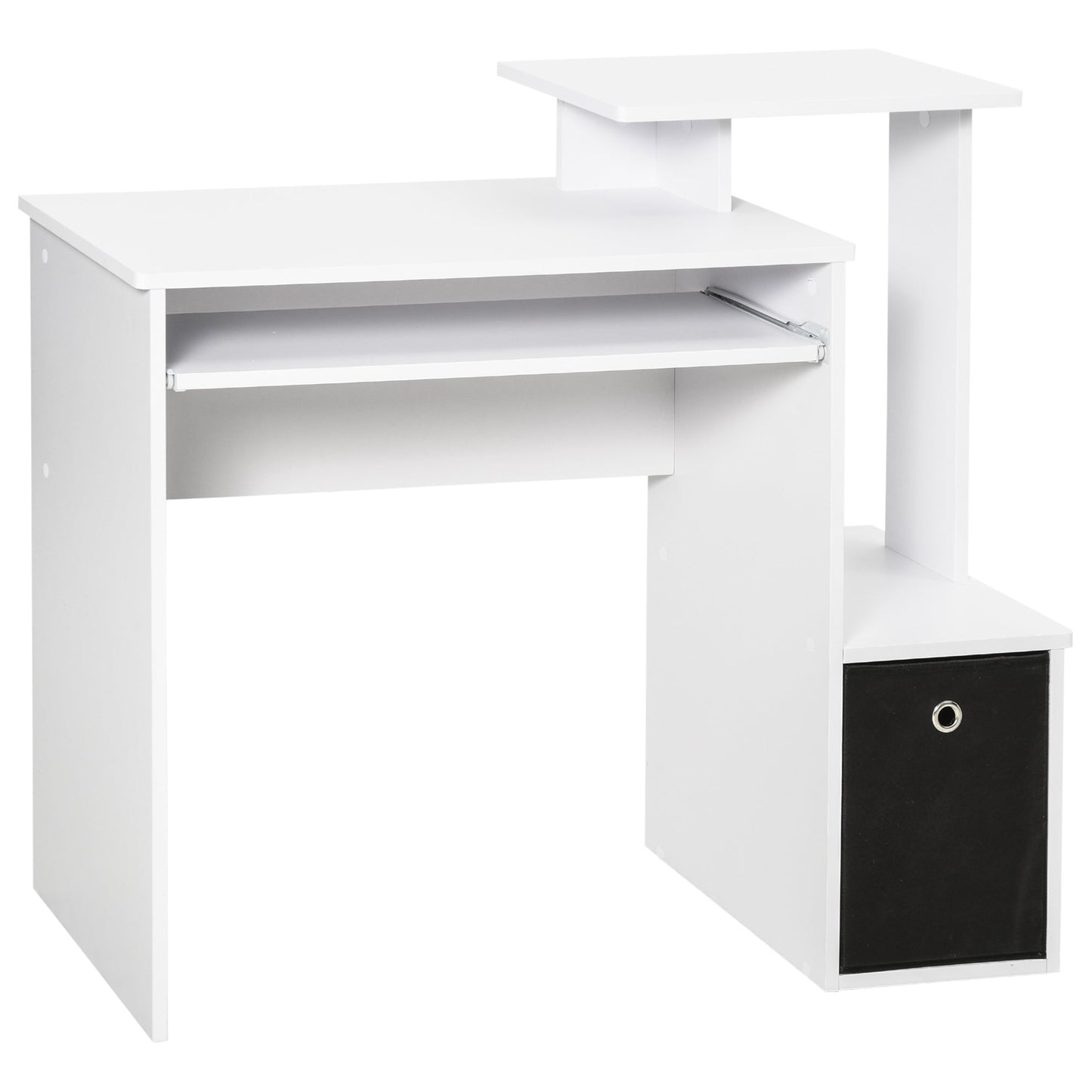 Modern Desk with Keyboard Shelf and Fabric Drawer, 100x40x86.6cm, Black and White