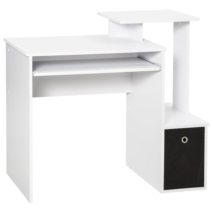 Modern Desk with Keyboard Shelf and Fabric Drawer, 100x40x86.6cm, Black and White
