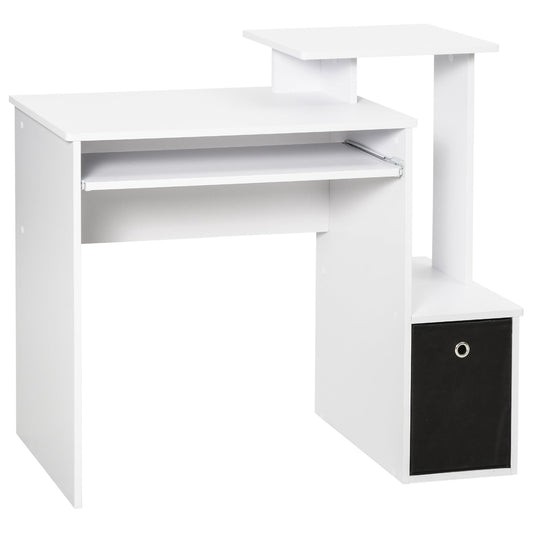 Modern Desk with Keyboard Shelf and Fabric Drawer, 100x40x86.6cm, Black and White