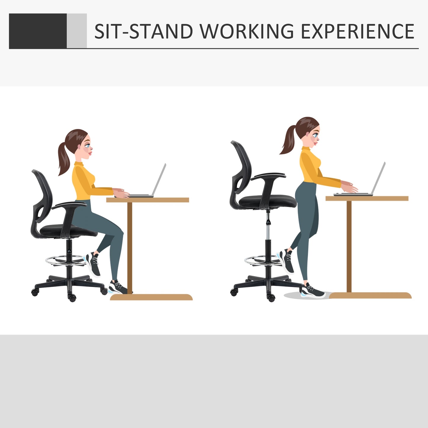 Height Adjustable Office Chair with Armrests, Wheels and Padded Seat, 60x56x110-132 cm, Black