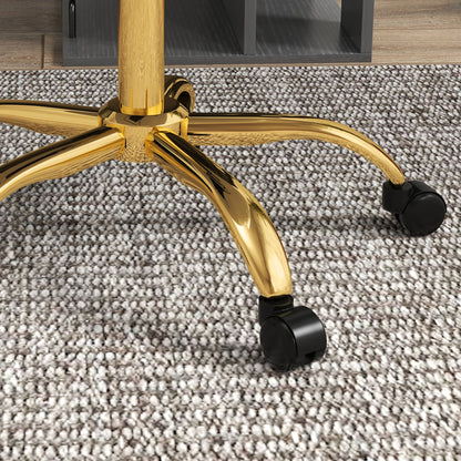 Height-Adjustable Office Chair with Swivel Seat and Teddy Velvet Upholstery, White and Gold