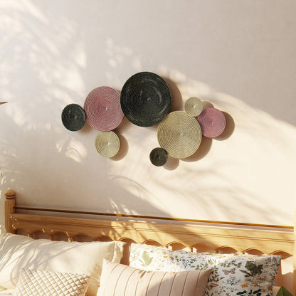 8-Disc 3D Metal Wall Art, 110x7x58 cm, Bronze, Orange and Yellow