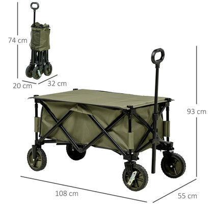 125L Folding Garden Cart with Handle and 5 Bags, 108x55x93 cm, Green
