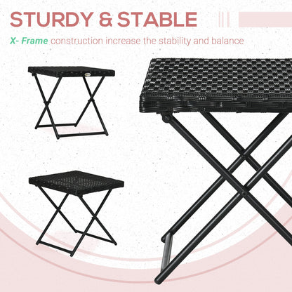 Space-Saving Folding Garden Table in Synthetic Rattan and Steel, 40x40x40cm, Black