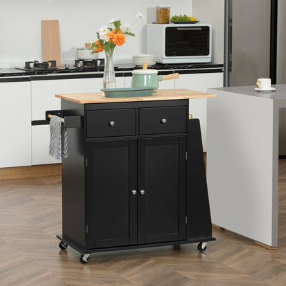 Kitchen Trolley with Cabinet, 2 Drawers and Spice Rack, Wooden Kitchen Island, 89x45x89.5cm, Black