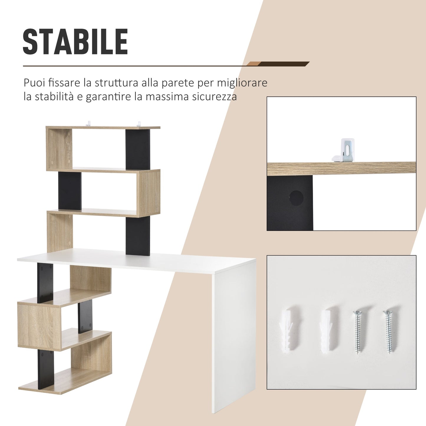 Desk with Bookcase for Bedroom, Office Desk, Multi-Colour Wooden PC Desk, 120x60x148cm