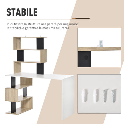 Desk with Bookcase for Bedroom, Office Desk, Multi-Colour Wooden PC Desk, 120x60x148cm