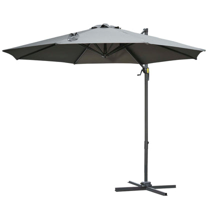 Hand Crank Garden Umbrella with 8 Ribs and Adjustable Angle, Ø2.95x2.5 m, Grey