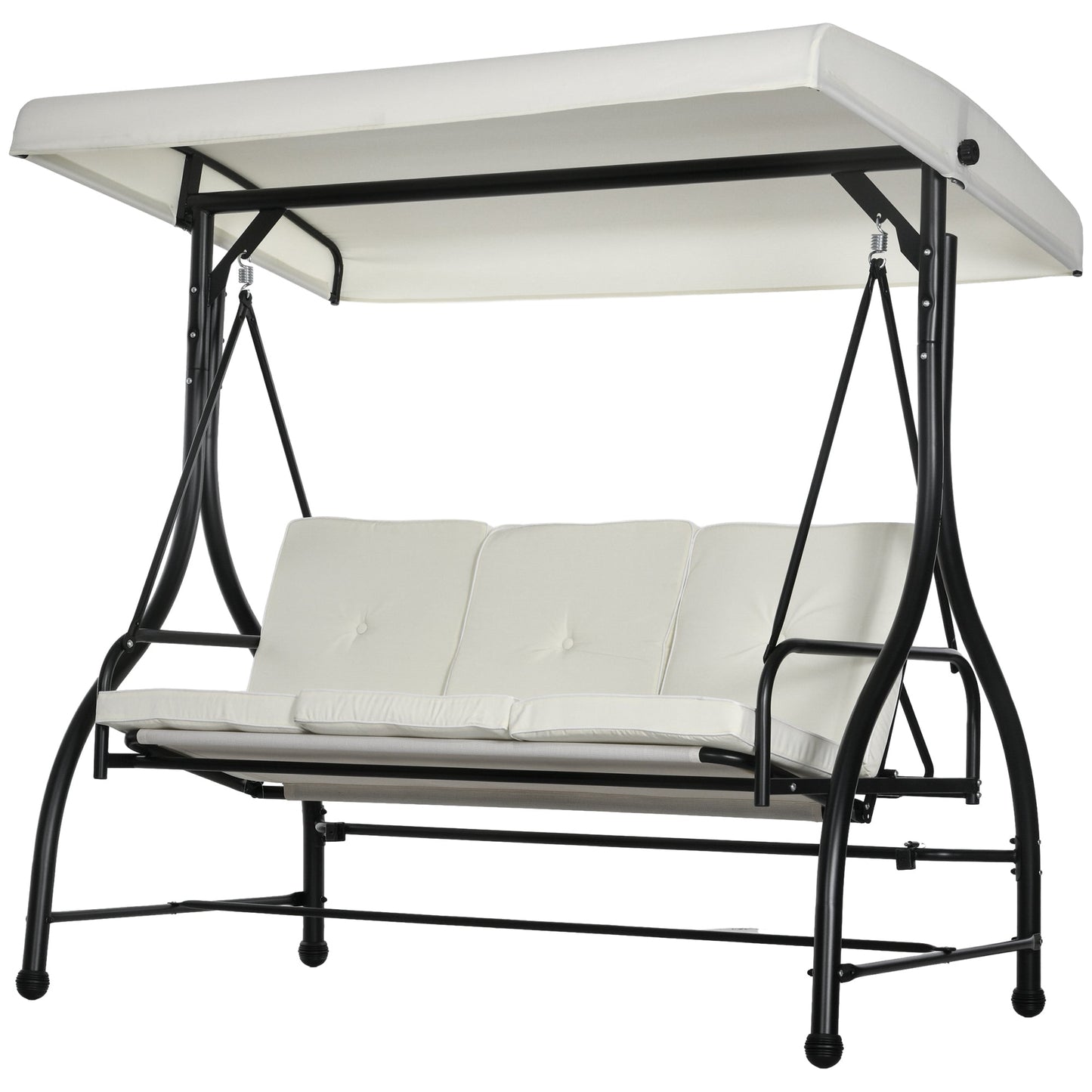 3 Seater Garden Swing Bed with Adjustable Canopy, Steel and Polyester, 195x117x175 cm, Cream and Black