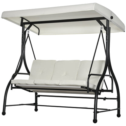 3 Seater Garden Swing Bed with Adjustable Canopy, Steel and Polyester, 195x117x175 cm, Cream and Black