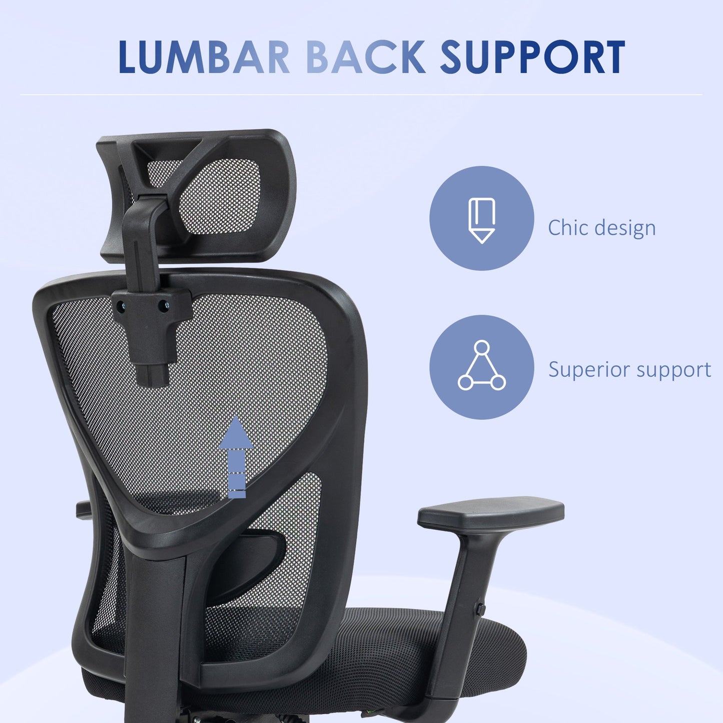 Ergonomic Office Chair with Adjustable Height, Lumbar Support and Headrest, 66x61x106-116cm Black