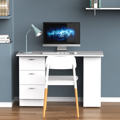 Computer Desk with 3 Drawers and 3 Shelves, Wooden Desk for Bedroom and Office 120x49x72cm White