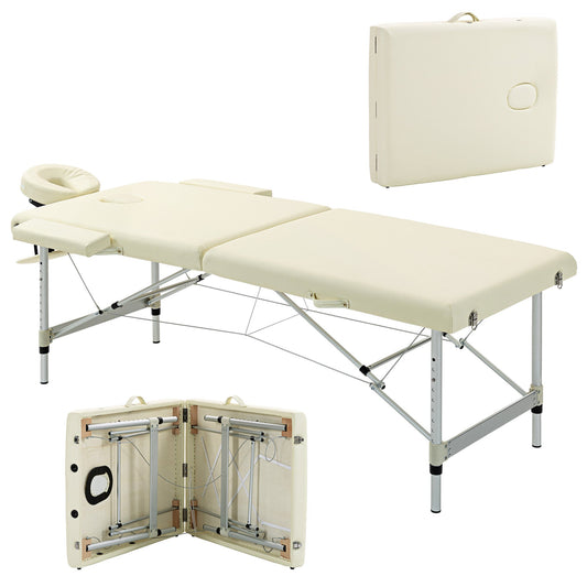 Professional Foldable Massage Table, Adjustable Height and Transport Bag, Cream-white