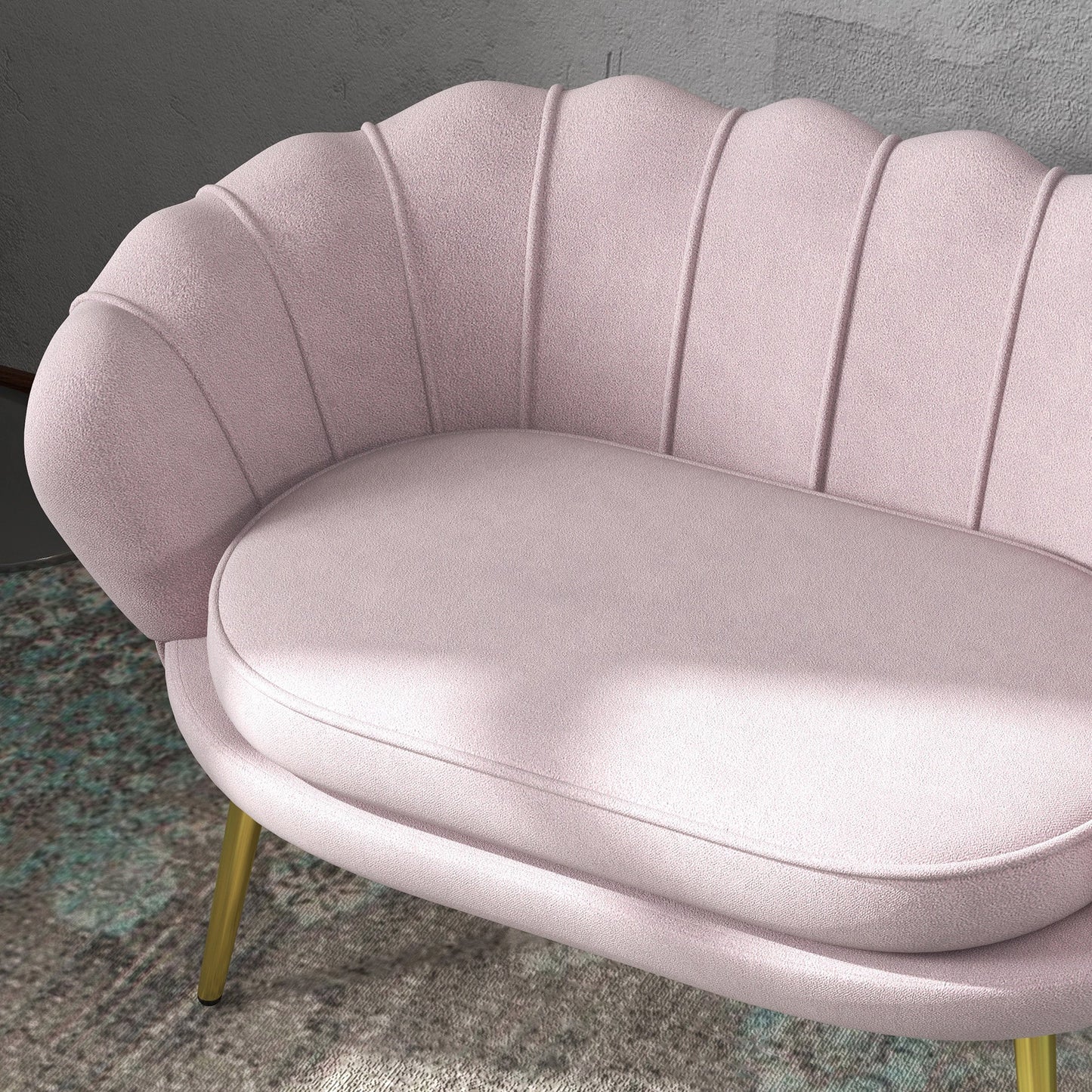 2 Seater Sofa in Industrial Chic Style in Velvet Effect Fabric and Metal, 130x77x77 cm, Pink