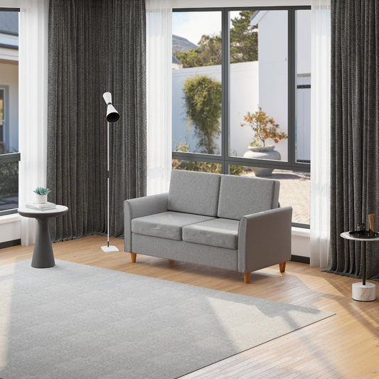 Sofa two seats Modern and compact line in Grey and wood linen (70cmx141cmx78cm)