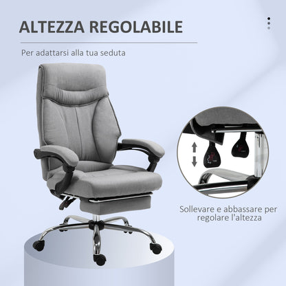 Ergonomic Swivel Office Chair, Desk Chair with Wheels, Retractable Footrest and 135° Reclining, Adjustable Height, Grey