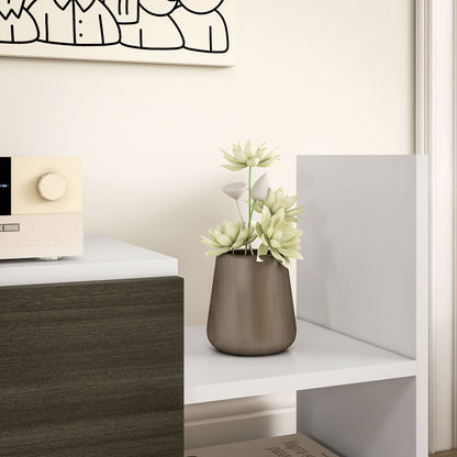 TV Cabinet with Wall Shelf, Open Shelves and Wooden Cabinet, Black and White