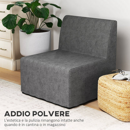 Armchair Bed with Cushion and Protective Cover, in Linen Effect Fabric and Metal, 66x70x74 cm, Grey