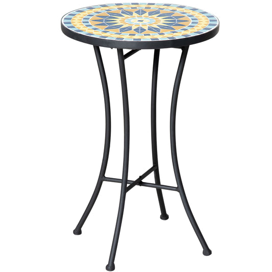 Metal Garden Coffee Table with Mosaic Top, Ф35.5x53.5cm