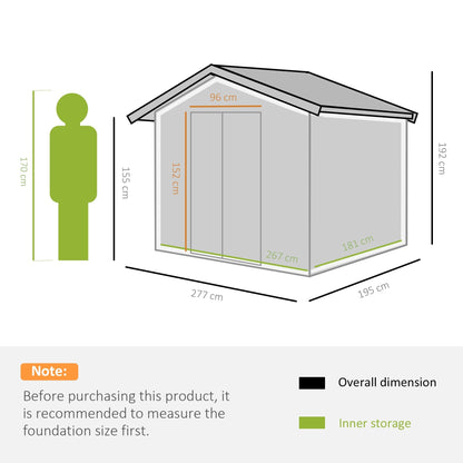 Garden Shed with Double Sliding Doors, Steel, 277x195x192cm, Silver / White