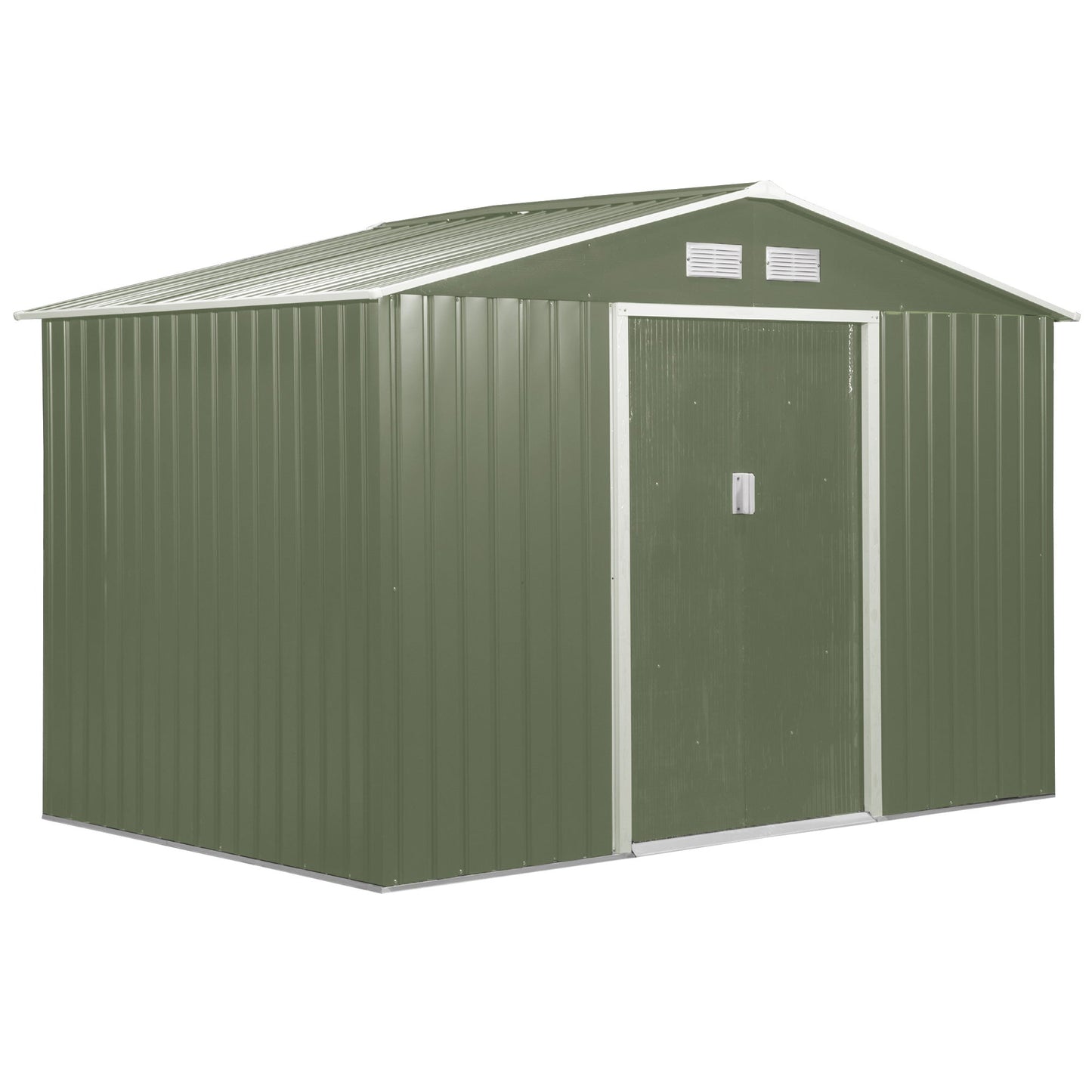 Garden Shed with 2 Sliding Doors and 4 Air Vents in Steel, 277x195x192cm, Light Green