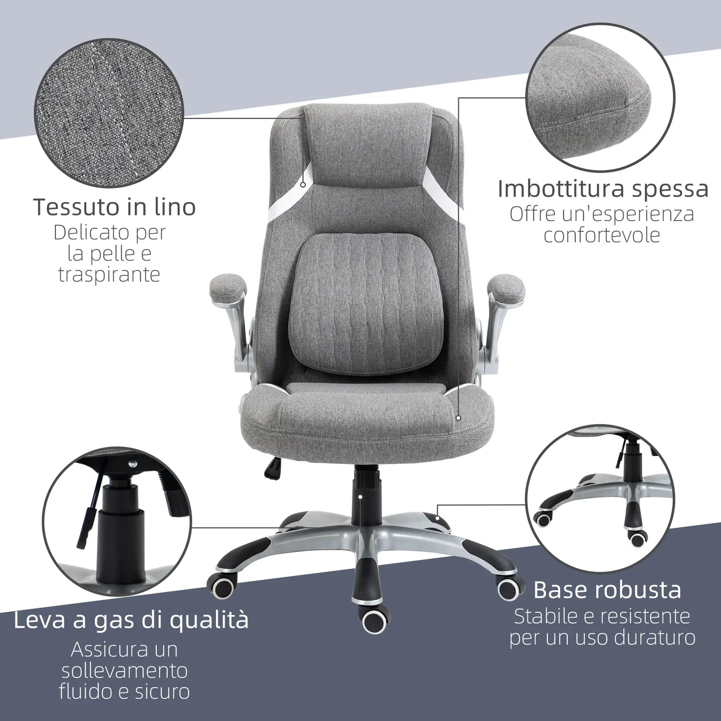 Breathable Fabric and Steel Reclining Office Chair with Adjustable Height, 68x76x109-117 cm