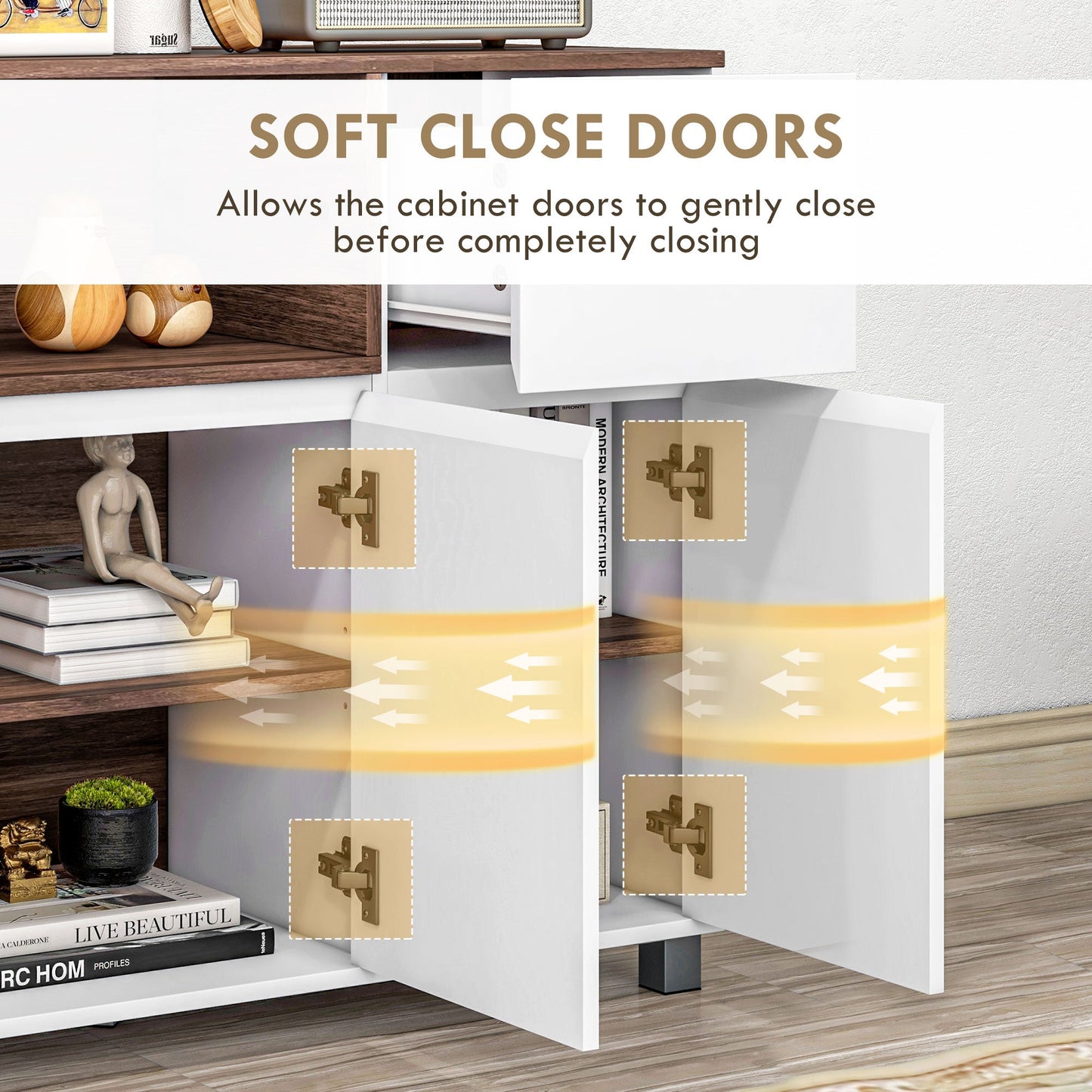 Modern Wooden Kitchen Sideboard with Cabinets, Drawer and Open Compartment, 105x39x83cm, White