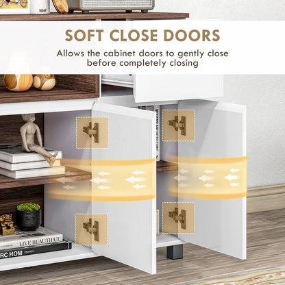 Modern Wooden Kitchen Sideboard with Cabinets, Drawer and Open Compartment, 105x39x83cm, White