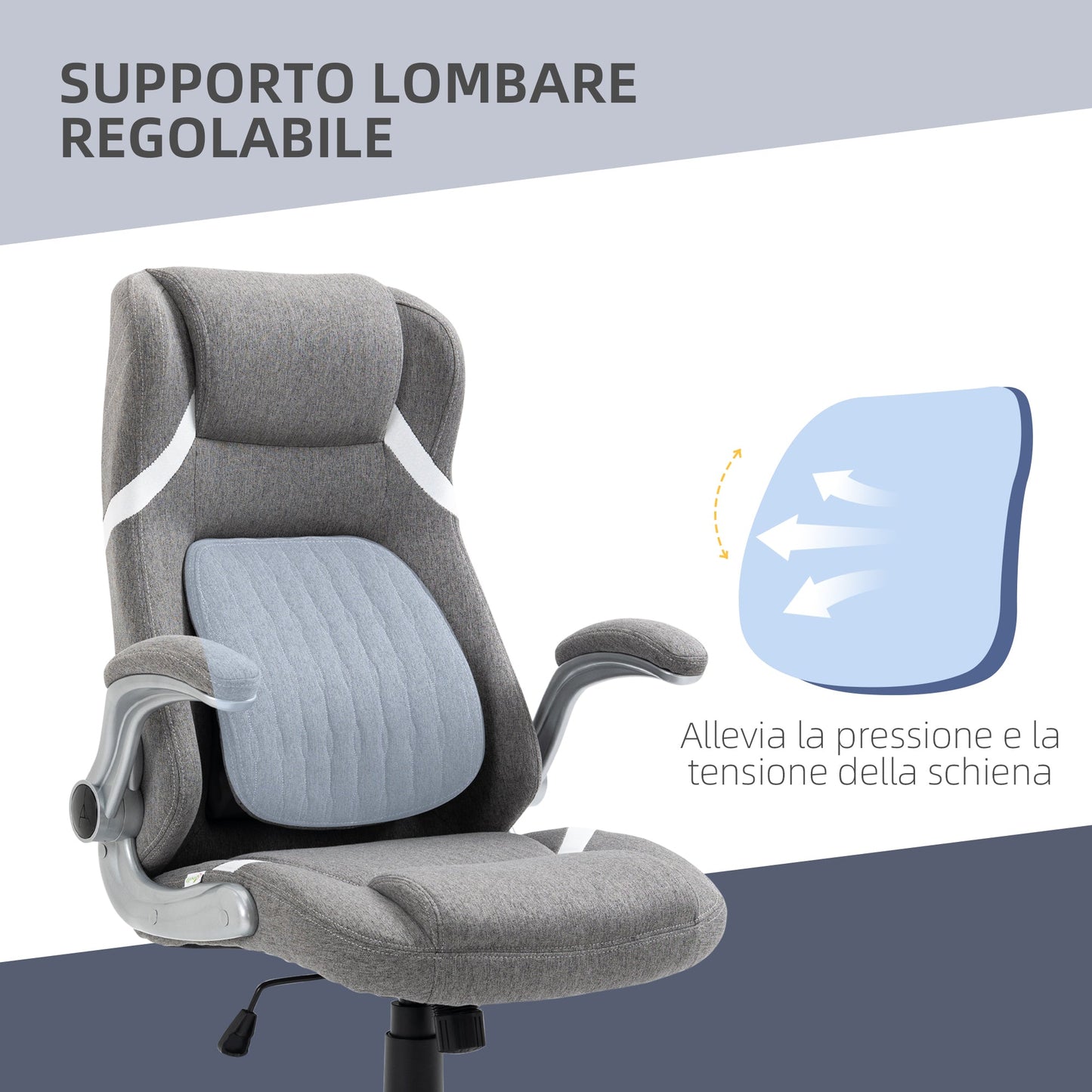 Breathable Fabric and Steel Reclining Office Chair with Adjustable Height, 68x76x109-117 cm