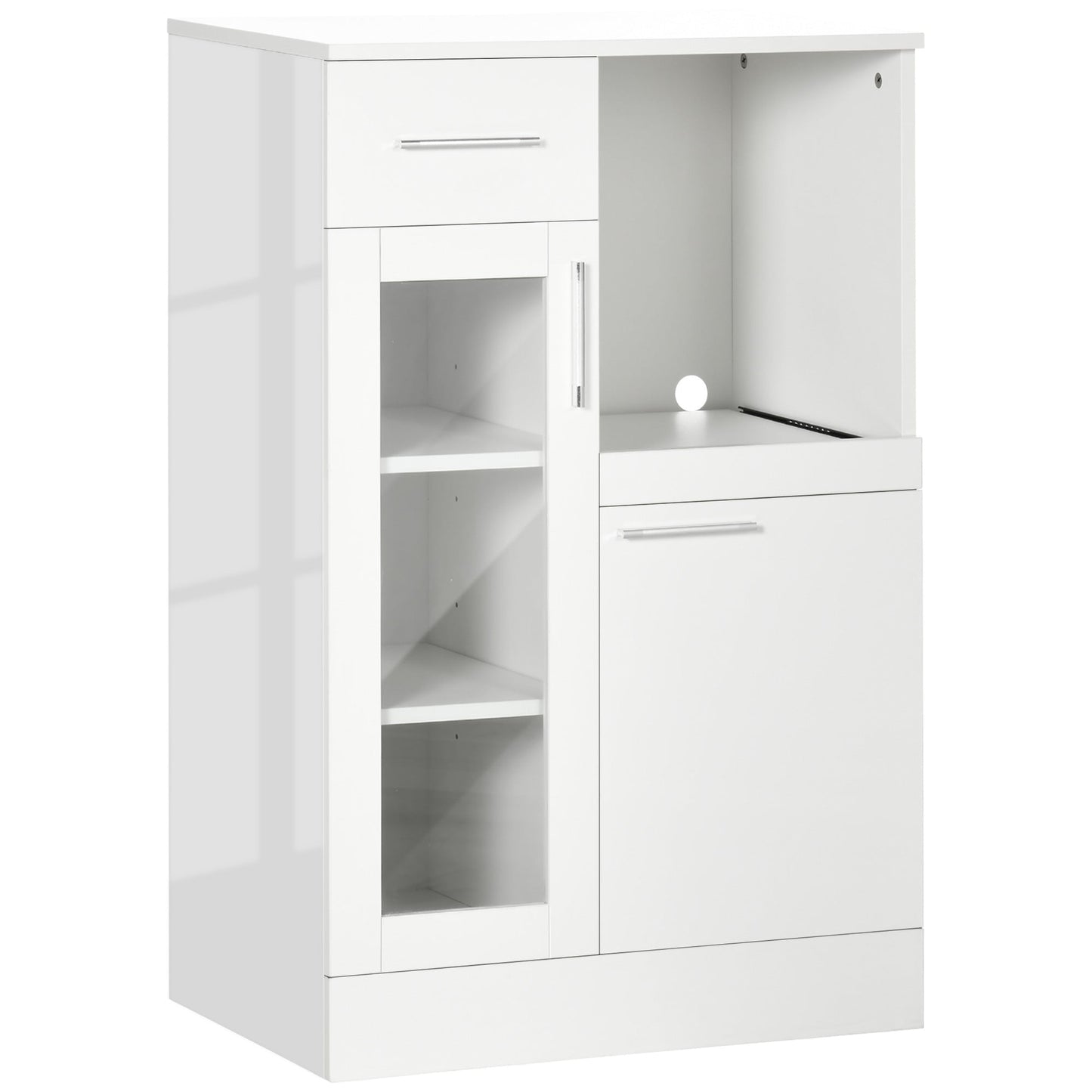 Modern Sideboard with Cabinets and Drawer in Wood and Glass, 60x40x95cm, White