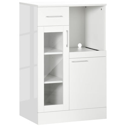 Modern Sideboard with Cabinets and Drawer in Wood and Glass, 60x40x95cm, White