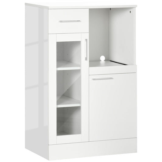 Modern Sideboard with Cabinets and Drawer in Wood and Glass, 60x40x95cm, White