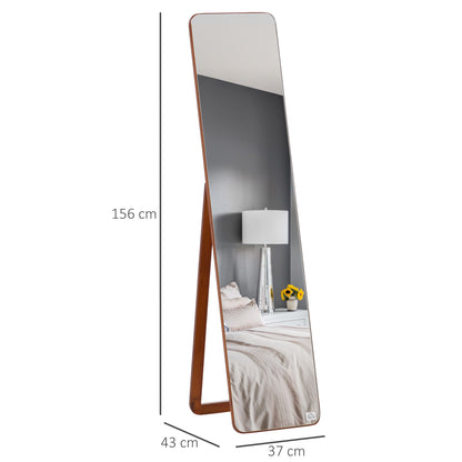 Floor and Wall Mirror with Wooden Frame, Folding Stand with Hinges, 37x43x156cm, Light Walnut