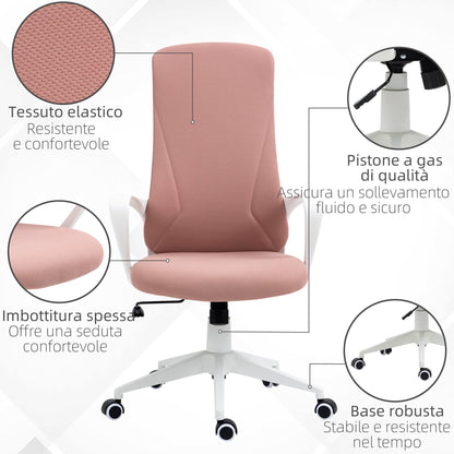 Ergonomic and Padded Office Chair with Adjustable Height and Rocking, 62x56x110-119.5 cm, Pink