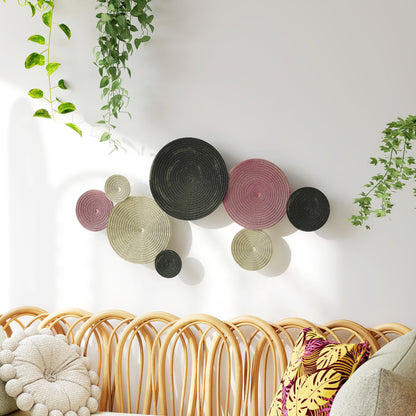 8-Disc 3D Metal Wall Art, 110x7x58 cm, Bronze, Orange and Yellow