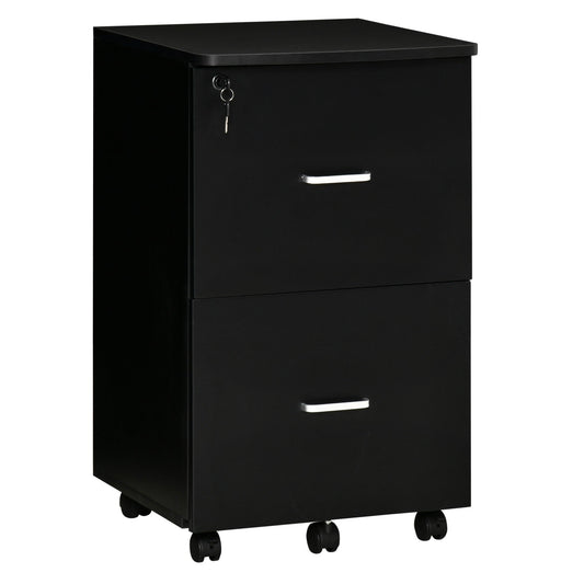 Office Cabinet with 2 Drawers and 5 Wheels, Filing Cabinet in MDF and Chipboard, 43x45x72 cm, Black
