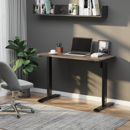 Height Lifting Desk with Anti-Collision Design, Electric Adjustment PC Desk, Black Metal Teak Wood