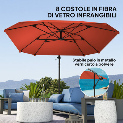 Cantilever Umbrella with Adjustable Cover and Cross Base, in Metal and Polyester, 260x304x245 cm, Bordeaux