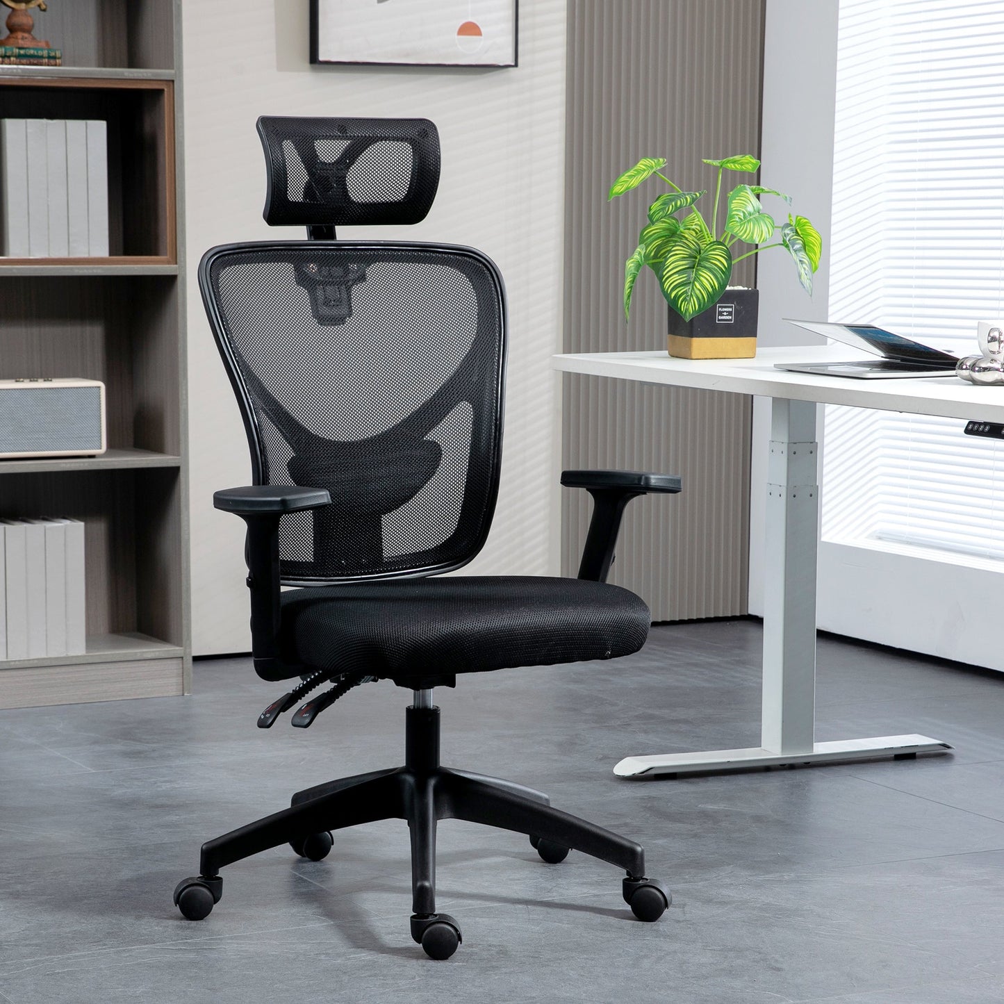 Ergonomic Office Chair with Adjustable Height, Lumbar Support and Headrest, 66x61x106-116cm Black