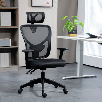 Ergonomic Office Chair with Adjustable Height, Lumbar Support and Headrest, 66x61x106-116cm Black