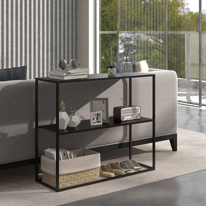 Modern 2-Tier Steel Entryway Console Table, 90x30x75cm, Black