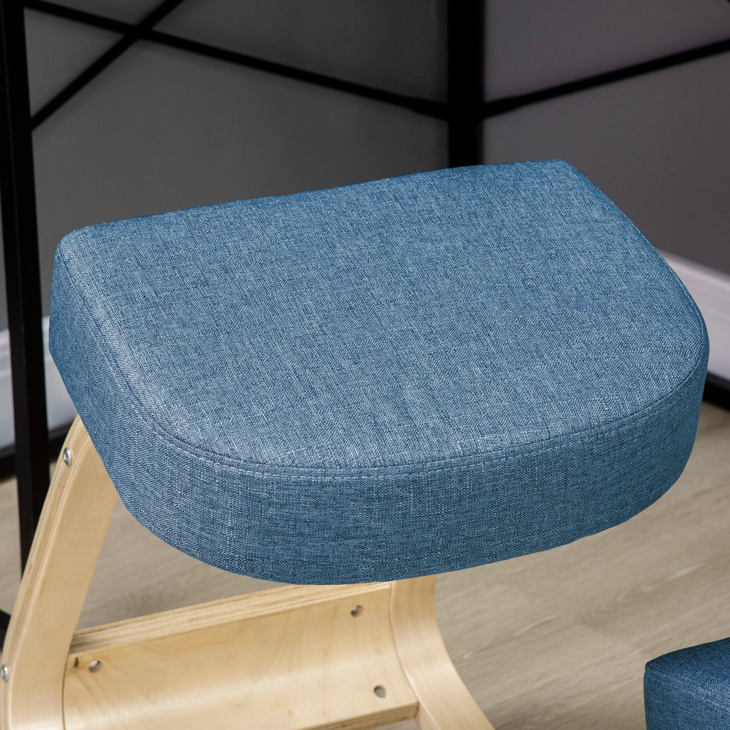Ergonomic Chair with Kneeler in Birch Wood and Cushion, 51x69x58cm, Blue
